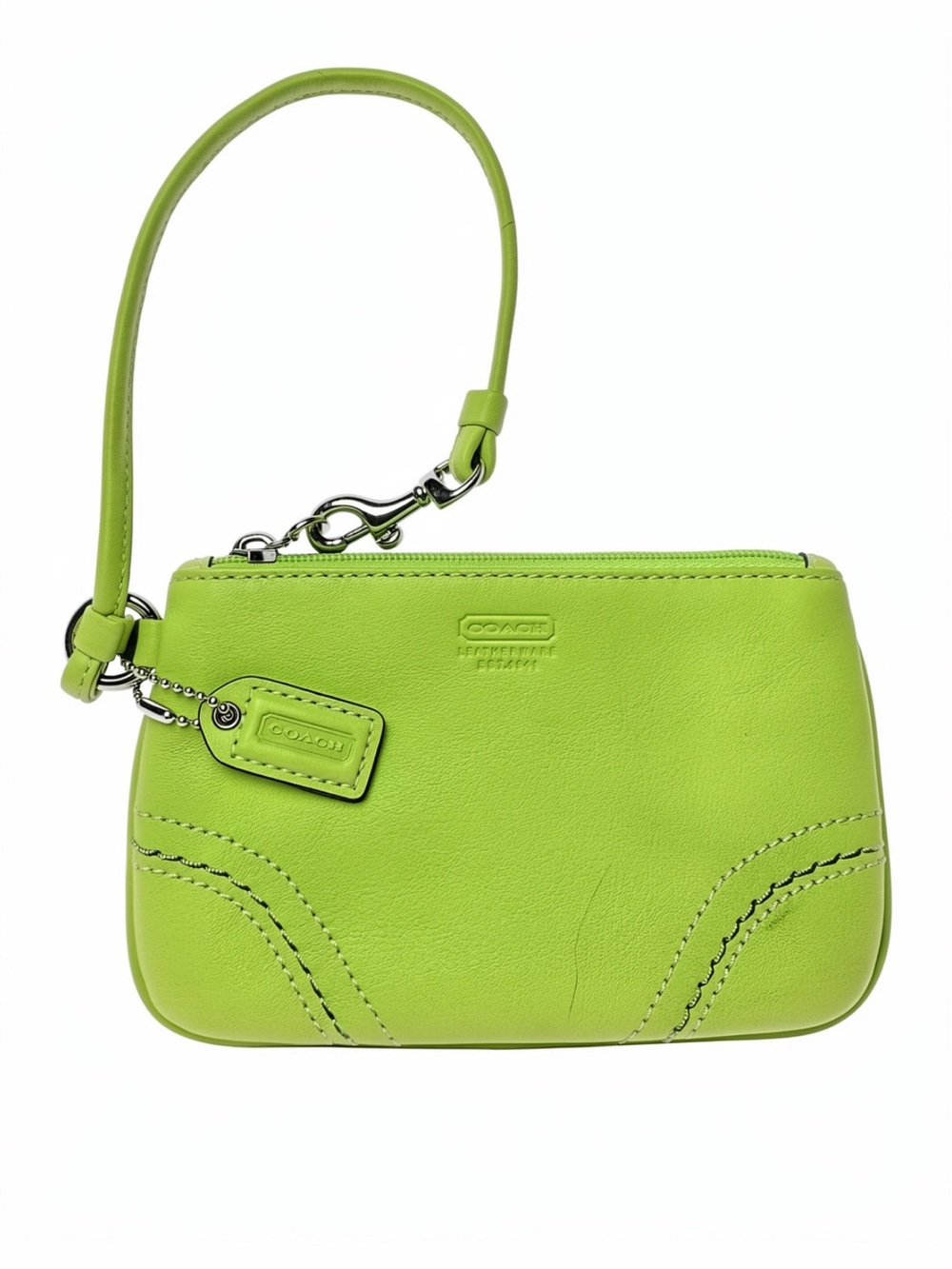 Coach Bright Lime Leather Wristlet with Detachable Strap
